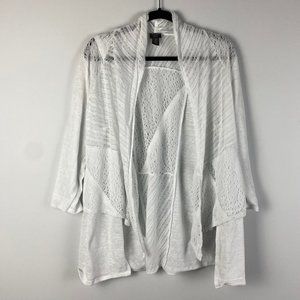 Chicos Travelers Cardigan Womens 2 US Large Open Front White Open Knit